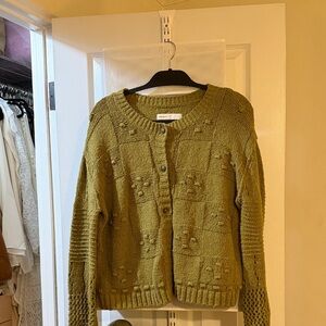 Pilcro Olive Knit Cardigan Sweater-Anthropologie